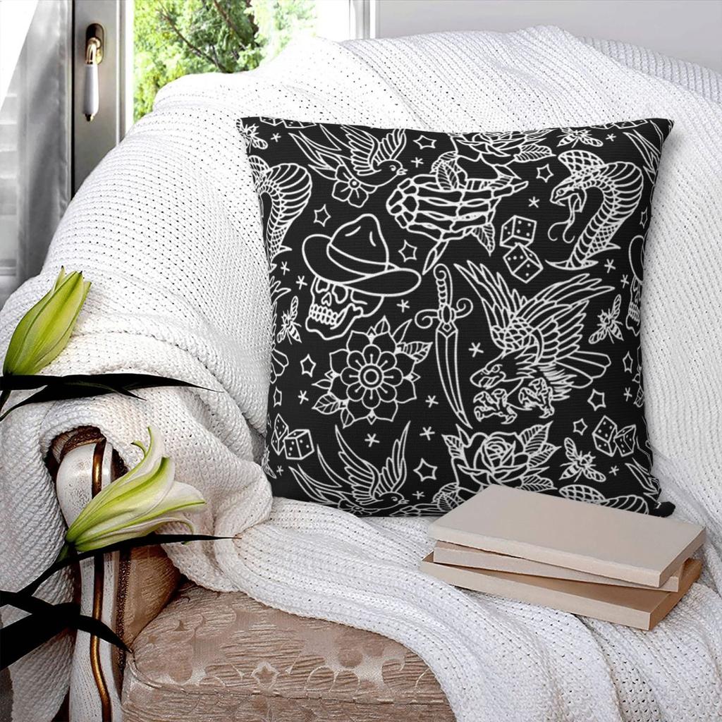 American Traditional Tattoo Flash Print Square Pillowcase Pillow Cover Cushion Comfort Throw Pillow for Home Living Room