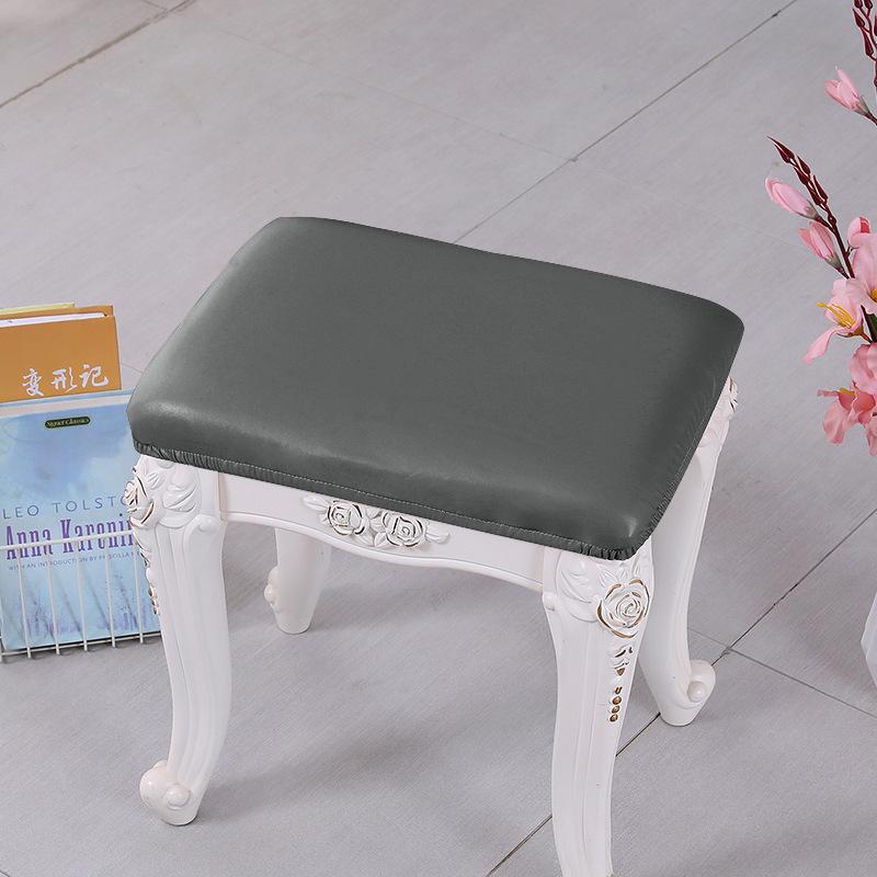 Leather Elastic Dressing Table Stool Cover New Stool Surface Dust Protection Cover Hat Style Shoe Replacement Stool Mask Solid Color
