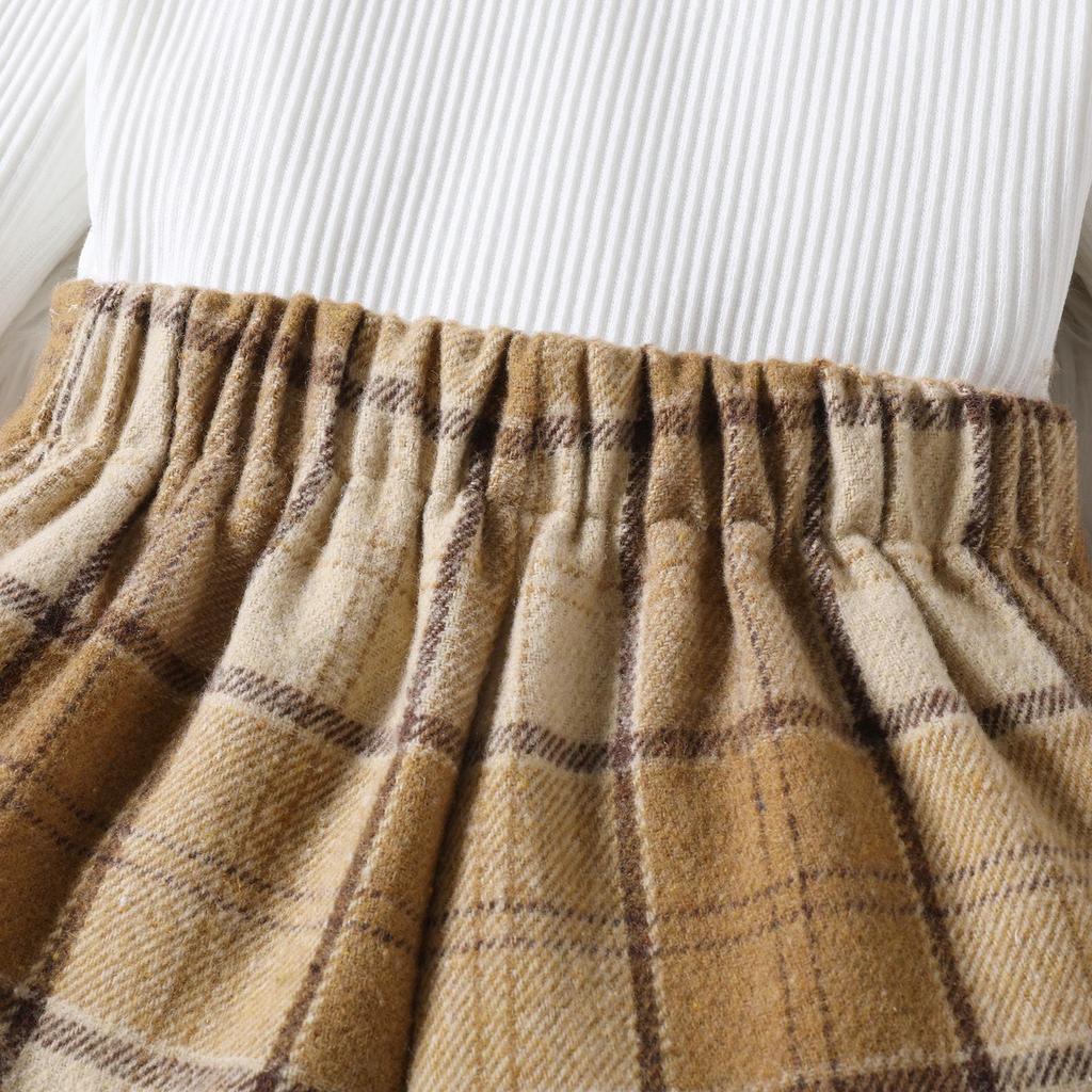 Осенние комплекты детской одежды для девочек 18 месяцев, 2 лет, 3 лет, 4 лет, 5 лет, 6 лет, 1-6 лет, водолазка, свитер с длинными рукавами, топы + клетчатые юбки с принтом