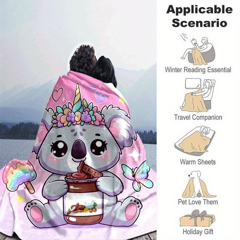 1pc Raccoon Printing Lightweight Flannel Blanket, Comfortable and Warm Blanket, for Camping Sofa Bed and Couch Office, Gift