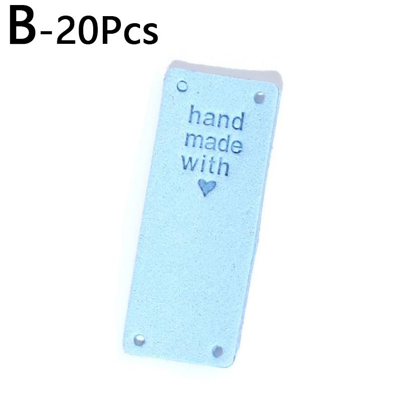 20pcs Handmade With Love For Hat Jeans Bag PU Leather Tags Colorful Sewing Accessories