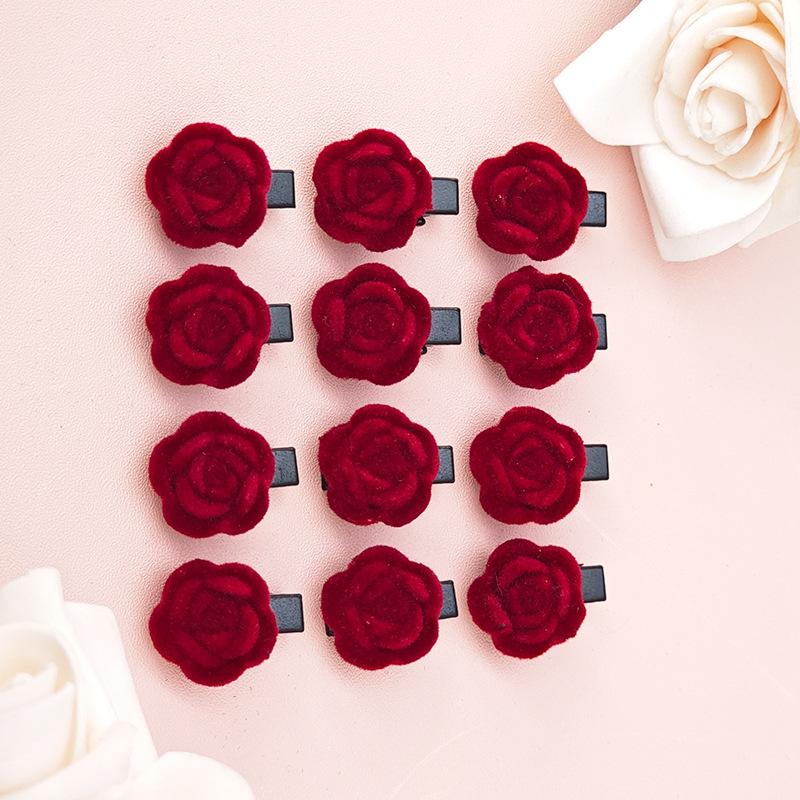 12 штук маленьких красных бархатных заколок для волос в виде роз для женщин корейские заколки для волос с цветами элегантные заколки для волос для девушек аксессуары для волос заколки