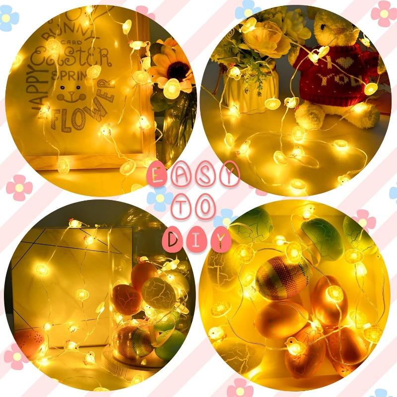 Сказочные огни на открытом воздухе, Пасха, 2 м, 20 светодиодных цыплят, пасхальные яйца, микро-сказочные огни, таймер на батарейках, теплый белый цвет, пасхальное украшение для дома, декор стола