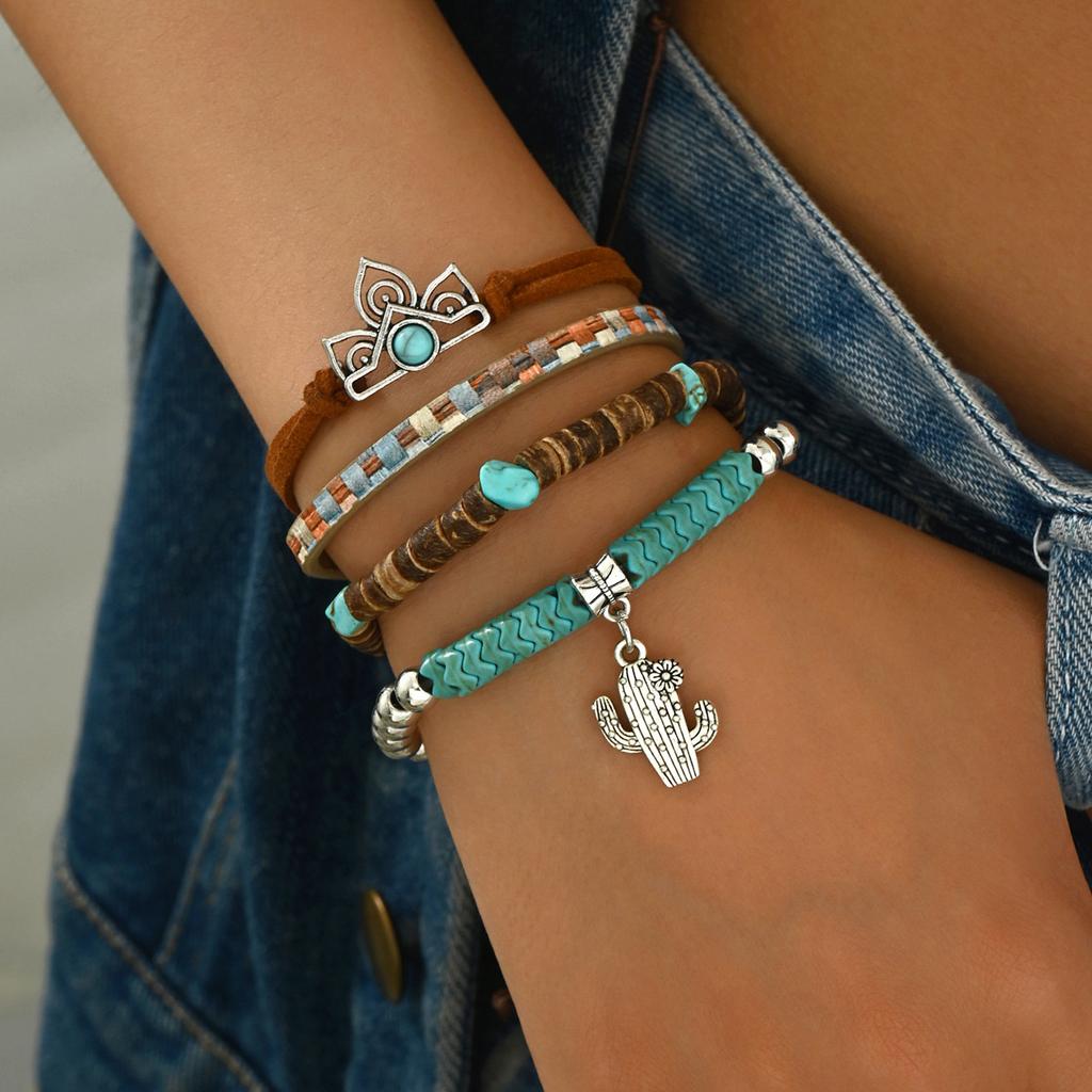 Bohemian Turquoise Beaded Bracelet Set Middle Eastern Prayer Beads Handmade Adjustable Ethnic Stacking Vacation Bracelets