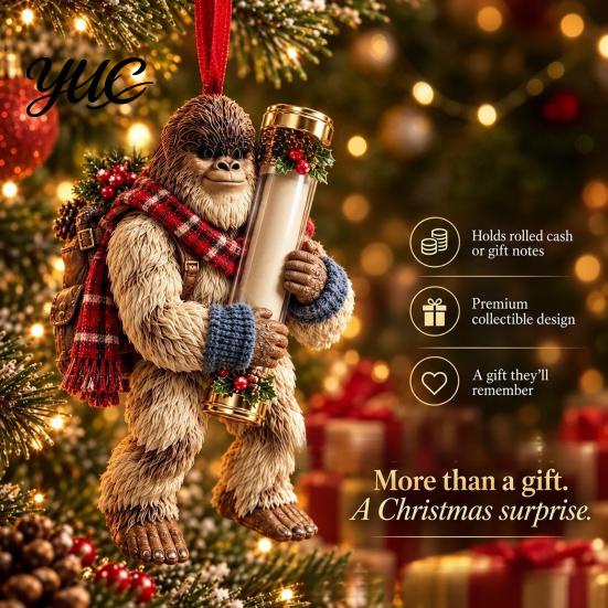 Holiday Gift for Kids Teens Big Foot Money Holder Cash, 2D Acrylic Sasquatch Cash Creative Christmas Stocking Stuffer Ornament, Clear Xmas Tree