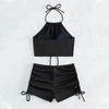 2Pcs/Set Women Summer Bikini Set Hollow Out Halter Bra High Waist Side Drawstring Swimming Trunks Set Bathing Suit Beachwear