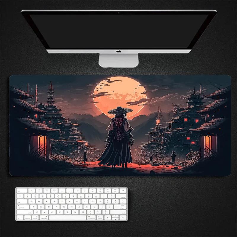 black Samurai Mouse Pad Samurai Legion Landscape Table Mat Aesthetic Computer MousePad Unique Mouse Keyboard pc Desk Mats