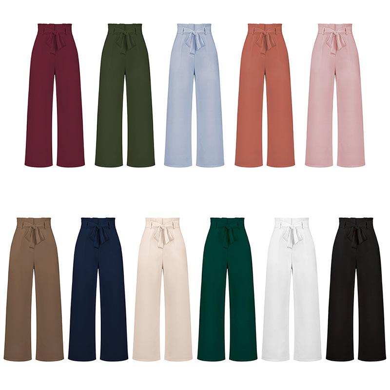 Women Summer and AutumnWorkplace Women's Trousers Casual Wide Leg High Waist Trousers with Belt Temperament Summer Commuter Pants