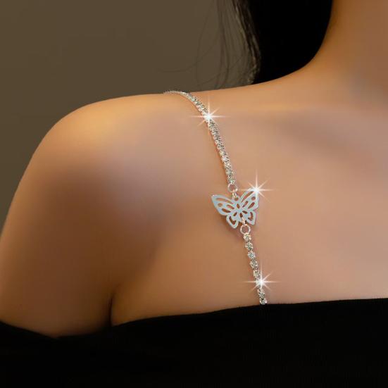 1 Pc Rhinestone Shoulder Strap Silver Rhinestone Bra Shoulder Chain Jewelry Adjustable Underwear Strap for Festival Rave Bridal Wedding Dress