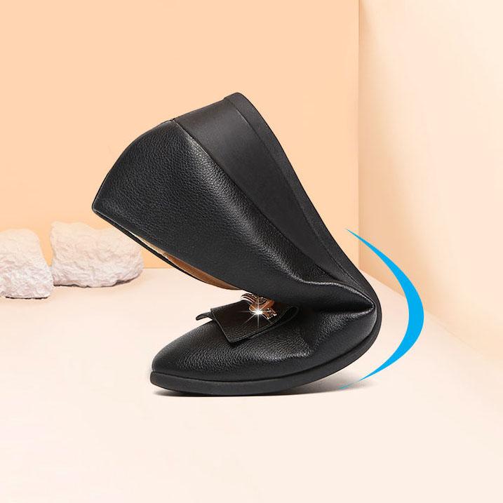 Women's Spring Summer Slip-on PU Single Shoes Solid Color Large Size Wedge Heel Doudou Shoes Lightweight Mother Casual Work Shoes