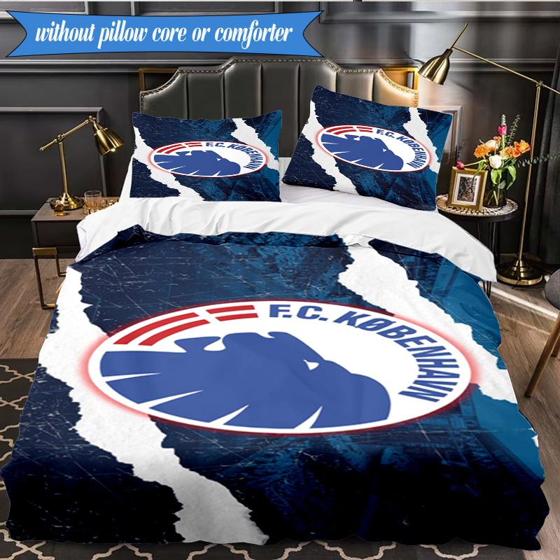 3PCS Fc Copenhagen Lion Crest Bedding Set 2D Printing (Includes 1 Duvet Cover + 2 Pillowcases Coreless), Bedroom decor,Fan gift