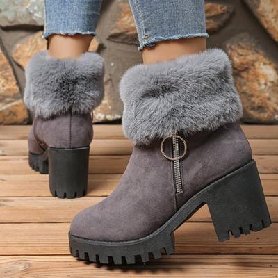 Женские замшевые ботинки-платформы большого размера для снега - короткие до щиколотки, на флисовой подкладке, зима 2025, модные и теплые