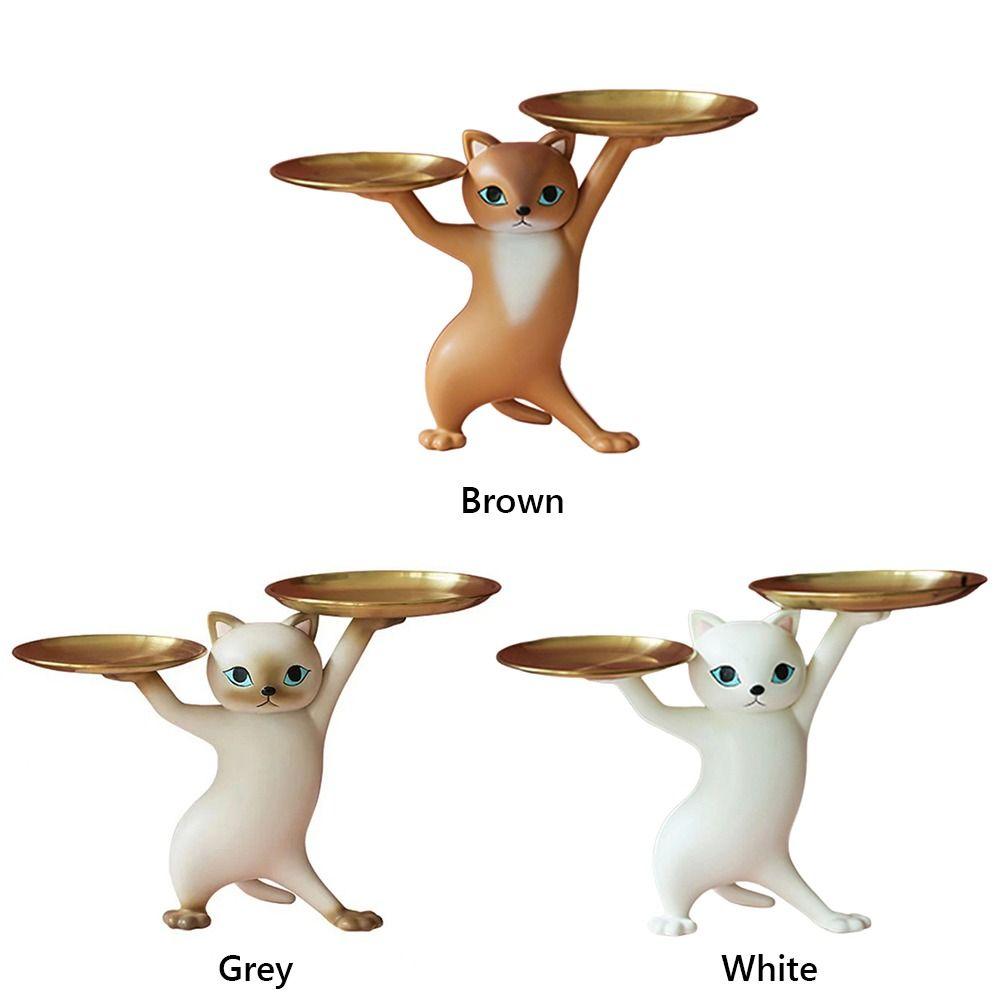 Whimsical Design Cat Support Tray Resin Ket Candy Dish Cartoon Cat Figurine Room Decoration