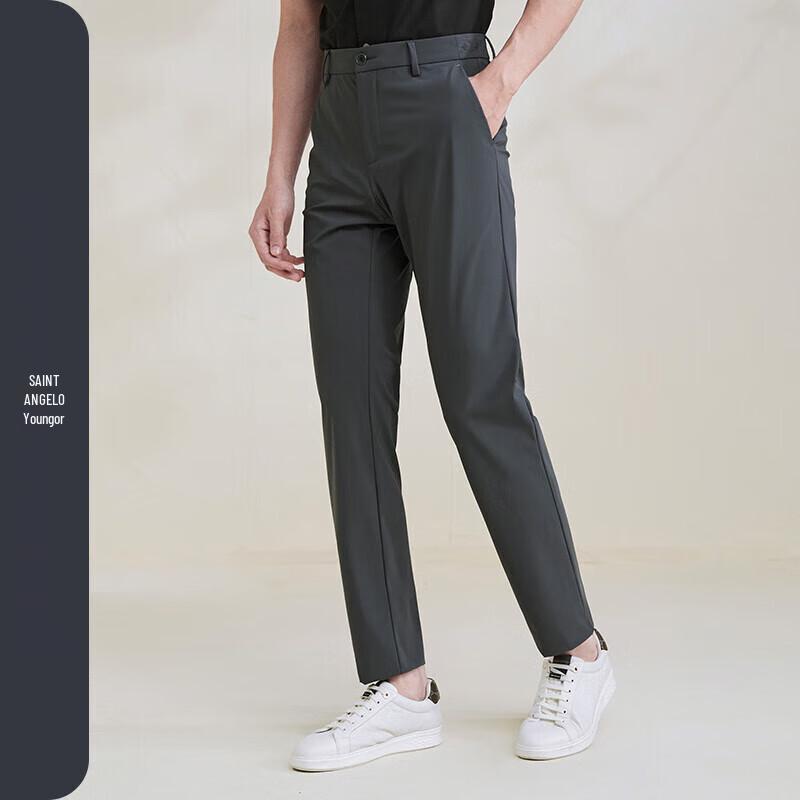 SAINT ANGELO Men's Four-Way Stretch Straight-Fit Casual Trousers