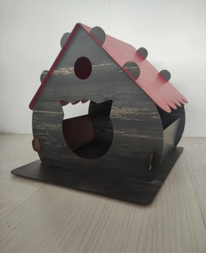 Деревянный домик для взрослых кошек, красный