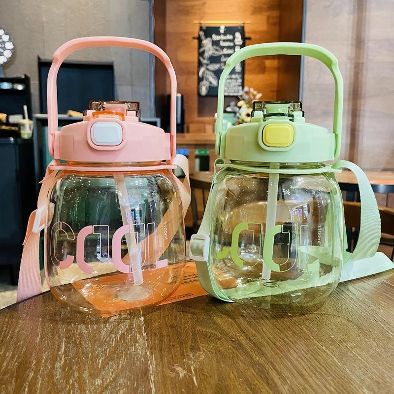 Двойной напиток 1100 мл Big Belly Cup портативная ручка ремень пластиковая трубочка чашка Big Belly Water Cup