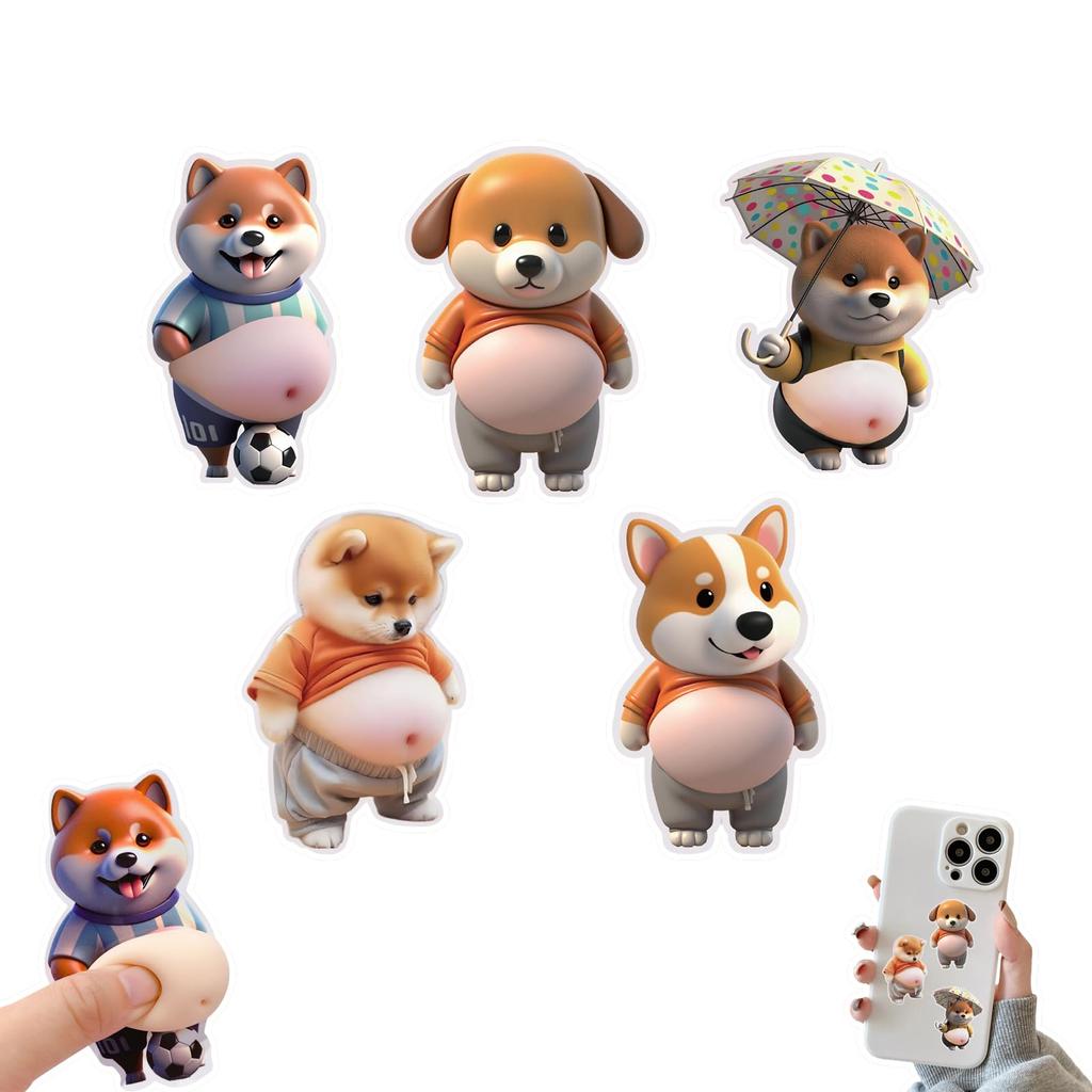 aninako Shiba Inu Squishy 3D Soft Belly Marshmallow Squishy Fat Dog Stress Cute 3D Marshmallow Fluffy Stickers for Planner Cell Phone Craft Supplies