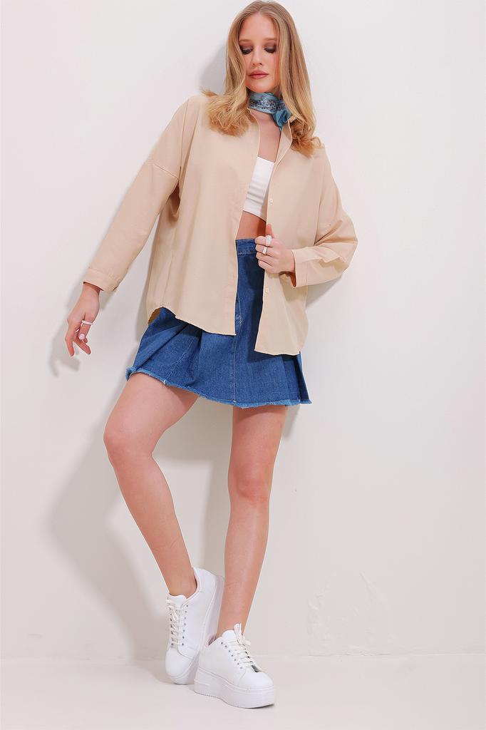 Женская рубашка, модная бежевая базовая рубашка из хлопка нового сезона с манжетами