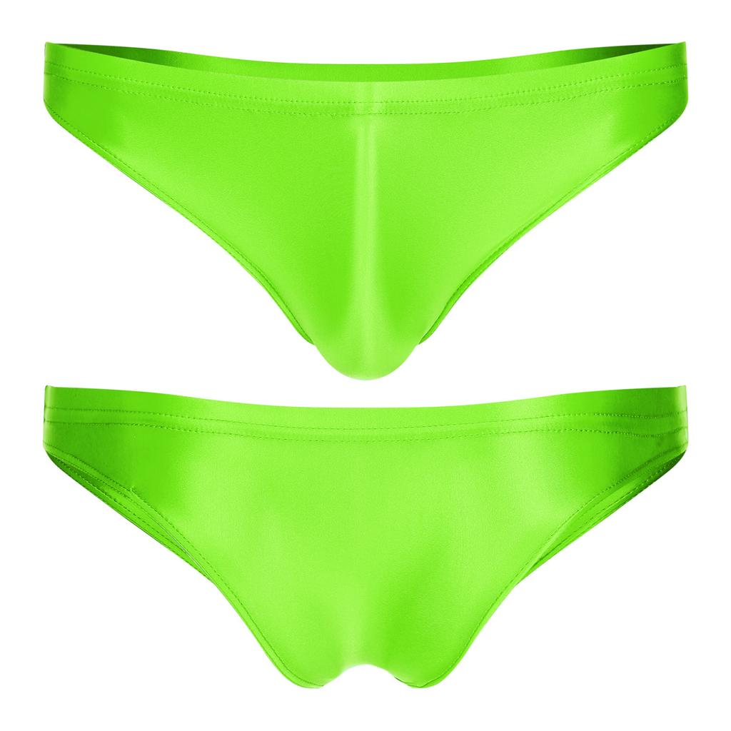 Mens Glossy Low Rise Briefs Solid Color Elastic Waistband Underpants Underwear Swimwear