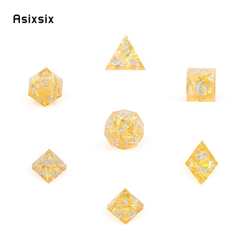 7 шт. желтая смола, белый номер, игральные кости с острыми краями, многогранные кубики, подходящие для ролевых ролевых игр, настольная игра