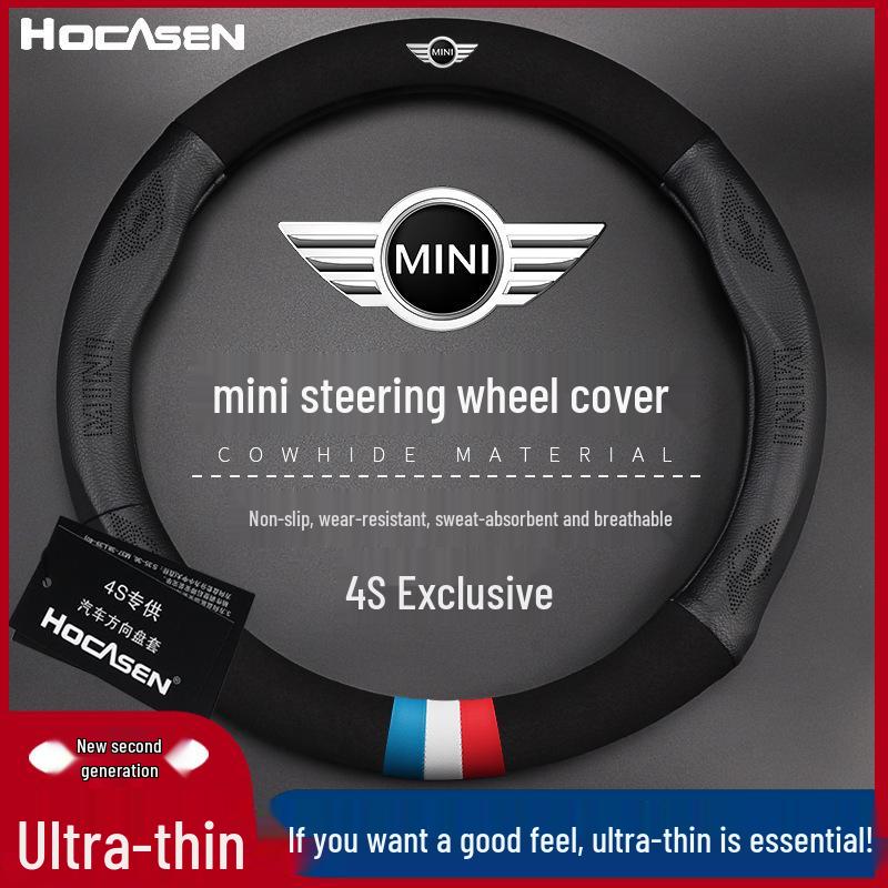 Mini Cooper Countryman Clubman Genuine Leather Steering Wheel Cover - Universal Fit for All Seasons.