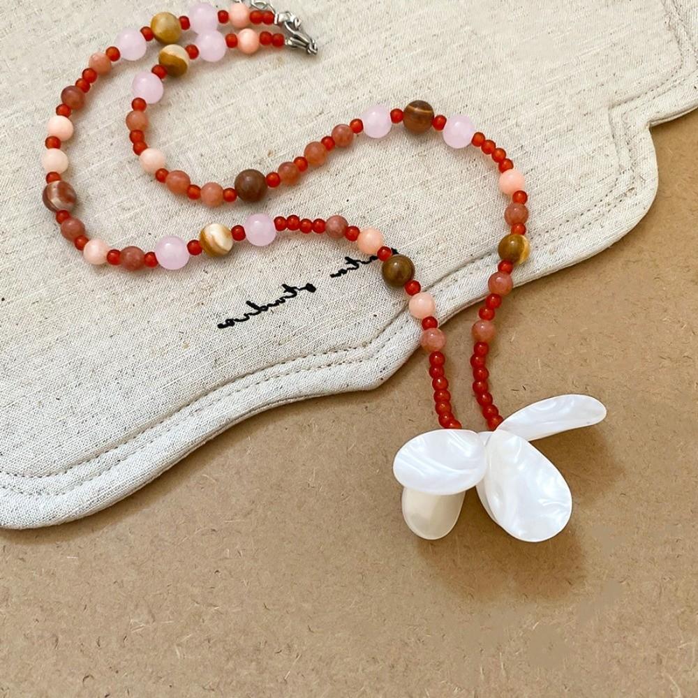 Ocean Style Shell Flower Necklace Beaded Ocean Style Neck Chain Stone Pendant Necklace  Girls