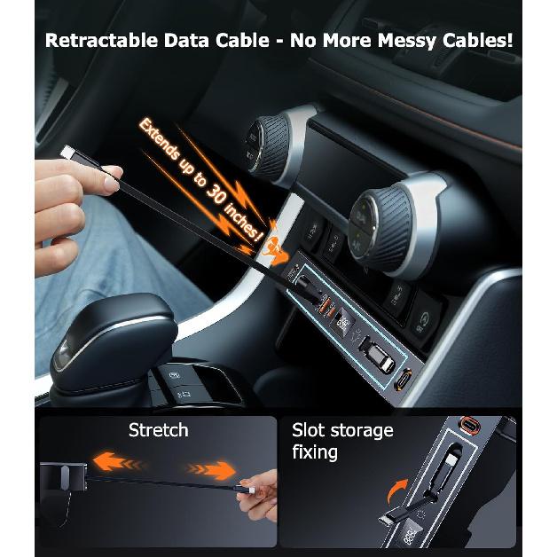For Toyota RAV4 Car Charger USB Hub With RGB Light, 4-Port Retractable Docking Station For Toyota RAV4 Accessories 2025 2024 , Center Console