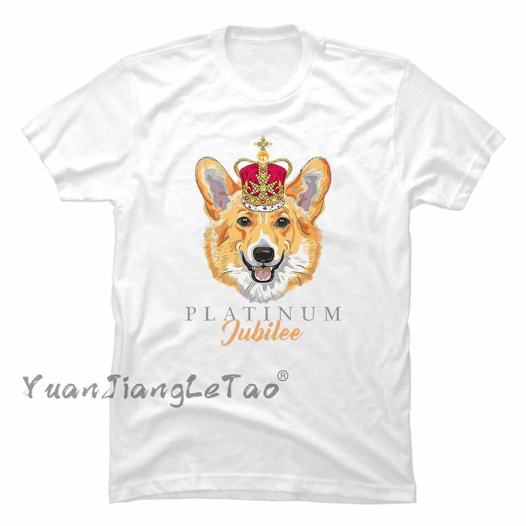 Queen 2022 Union Jack 70th Platinum Jubilee Tshirt Queen Elizabeth II Classic Tops Kawaii Corgi Dog Graphic Tops Unisex Shirt