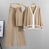 2025 Autumn/Winter Women's European Three-Piece Set: Trendy Knitted Cardigan, Camisole, and Wide-Leg Pants