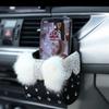 Diamond Crystal Bowknot Portable Car Vent Storage Box Bag Auto Vent Mount Holder Cosmetics Case Universal Mobile Phone Bag