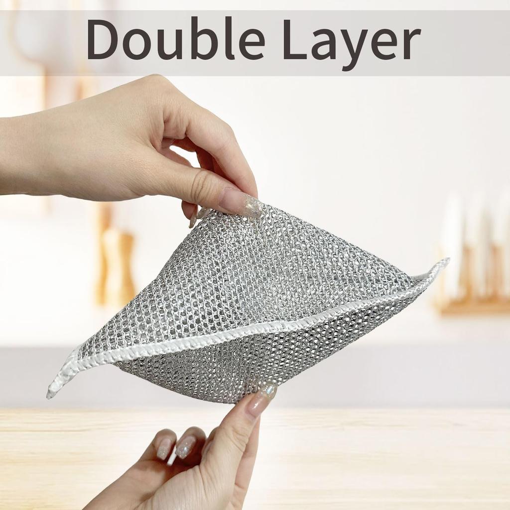 Двухслойные проволочные тряпки для мытья посуды Проволочные тряпки для мытья посуды для влажной и сухой уборки, нецарапающие проволочные тряпки для мытья посуды, проволочные чистящие салфетки