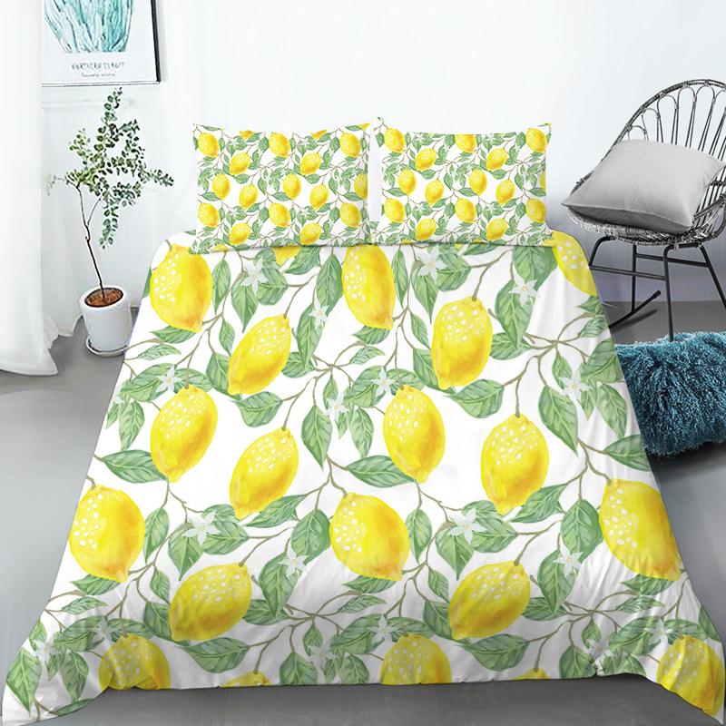 Fruit Bedding Collection Full Queen Size For Kids Adults Lemon Watermelon Print Duvet Cover Collection Quilt Cover Pillowcases Bedroom Decor