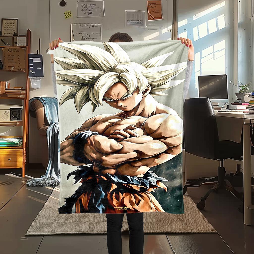 1 шт. Фланелевое одеяло с принтом Сон Гоку, Высокое качество, Для всех сезонов, Декор для дома, Тепло и уют, Идеально для рождественских подарков