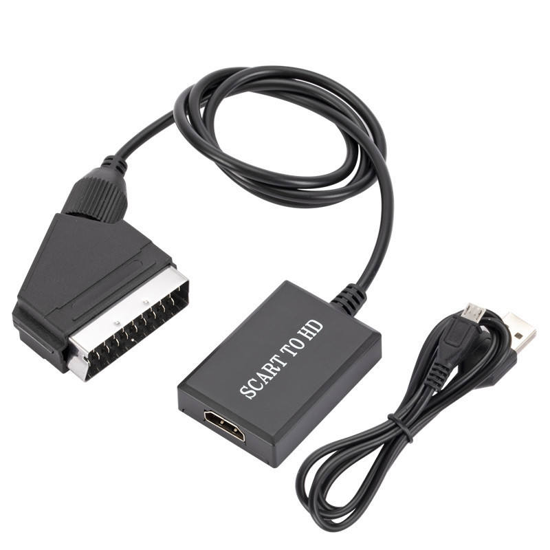 1080p Mini SCART Adapter with Audio Video Sync Compatible with DVD/VCR/PS2/Retro Gaming Console SCART to HDM1 Converter