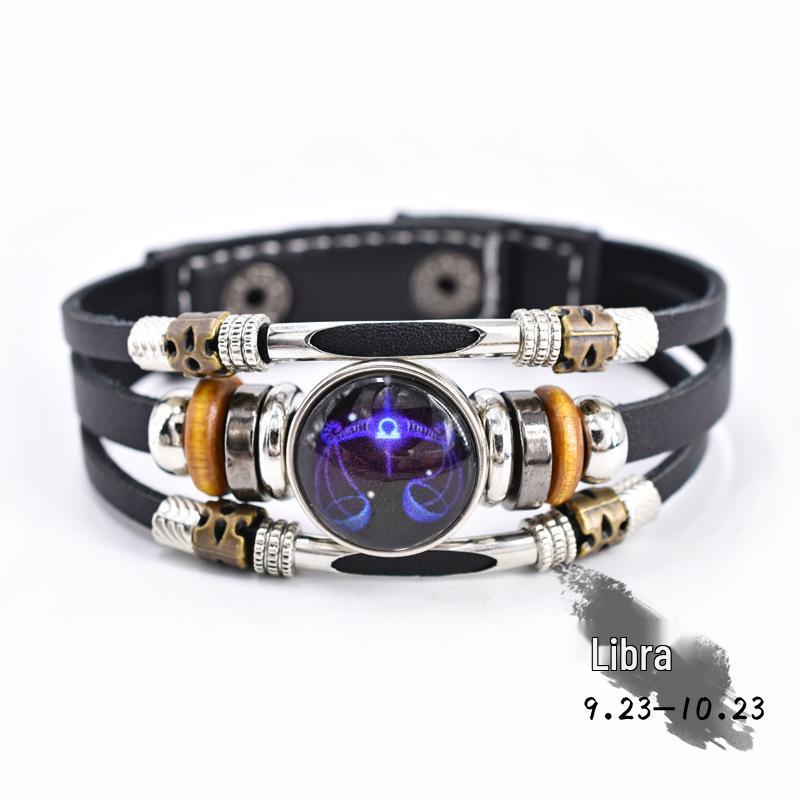 Luminous Zodiac Leather Bracelet: Retro Constellations, Personalized Three-Layer Beaded Design, Couples & Students Edition.