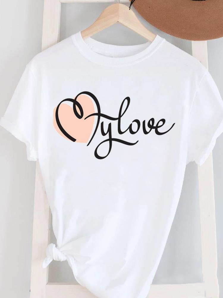 (Asian Size) Love Trend Cute Women's Top T Female Print Short Sleeve T-shirts Fashion O-neck Casual Clothing Graphic Tee