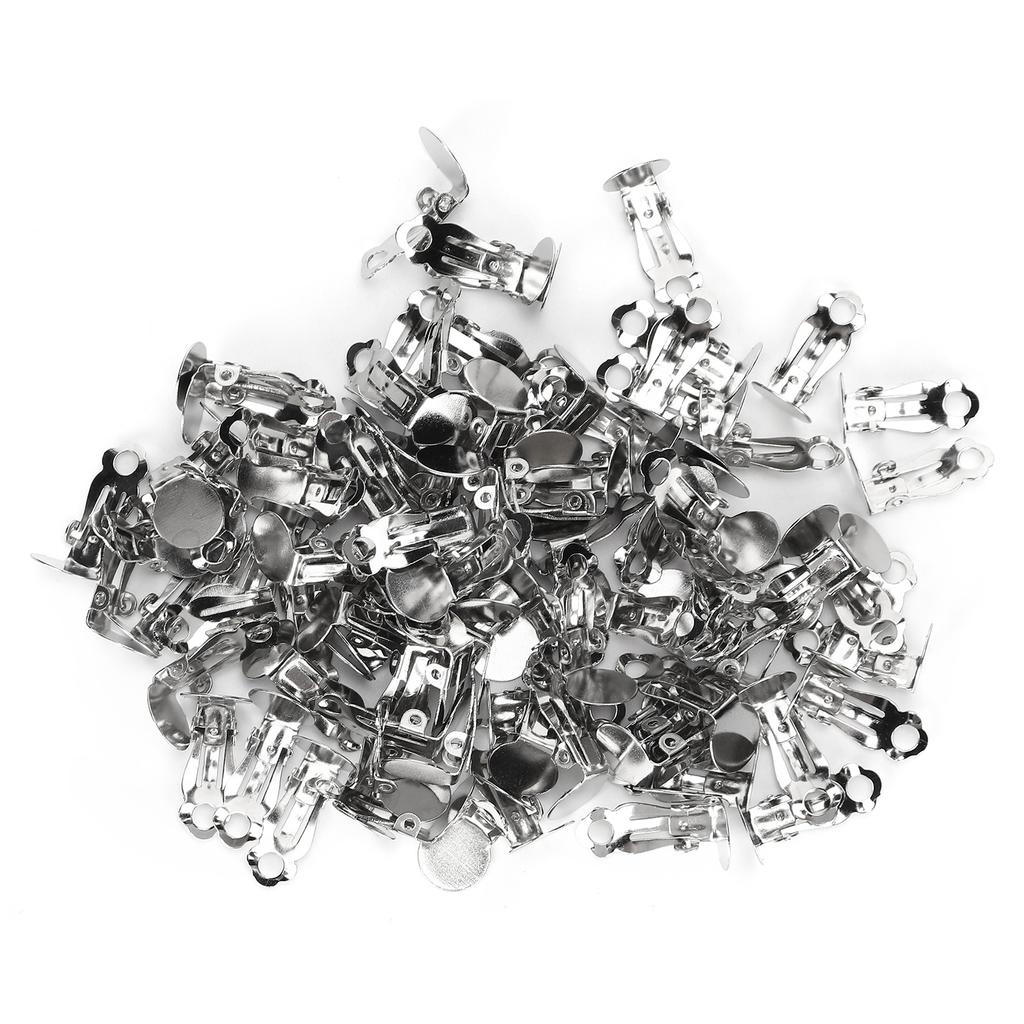 100Pcs Tray Earring Clips Metal Spring Flat Back Ear Stud Jewelry Making Accessories