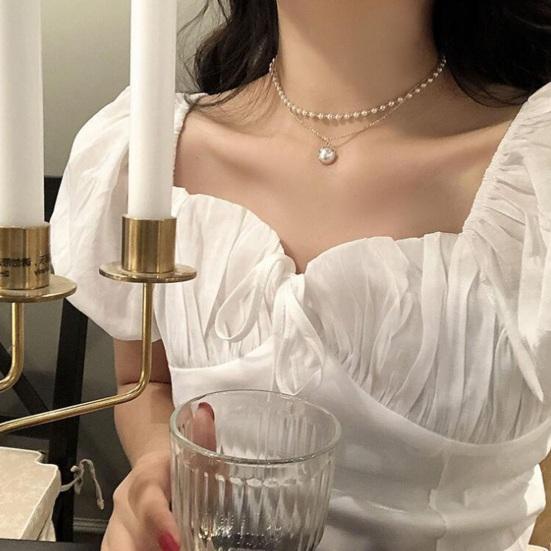 Ожерелье из искусственного жемчуга, винтажная двухслойная элегантная минималистичная милая прочная цепочка на ключицы из сплава для женщин