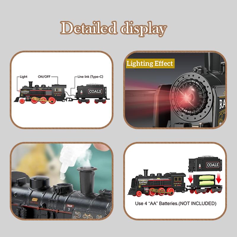 Retro Rail Train Toys Simulation Train Track With Steam Music Light Electric Car Toys Gift For Boys