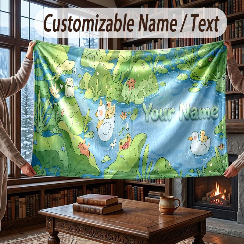 Floral Garden Theme Throw Blanket Custom Name Text Personalized Blanket Soft Cozy Blanket for Home Sofa Bed