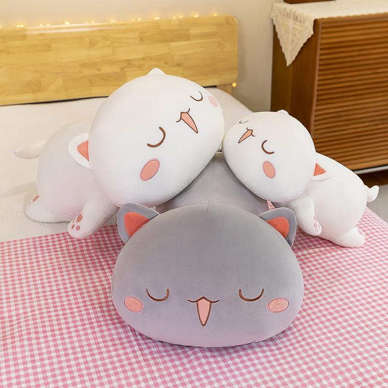 Kawaii Cat Plush Toy Stuffed Pillow Lying Cat Pillow Back Cushion White Grey Lovely Kids Plush Toys Birthday Gift for Children