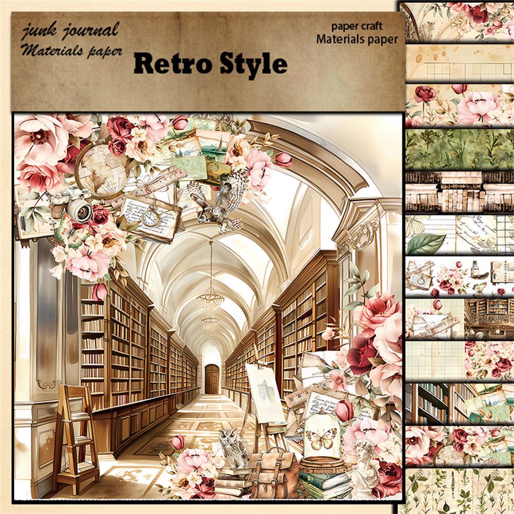 12 Sheets Retro Base Material Academic Background Paper for Journaling - European & American Collage Stickers