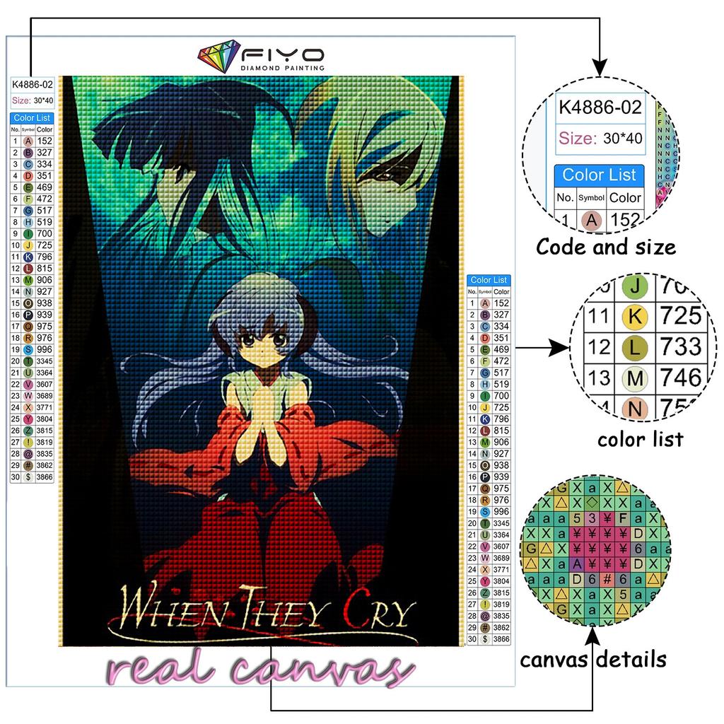 5D Алмазная картина Аниме Когда они плачут Хигураши DIY Алмазная вышивка Горный хрусталь Украшение дома