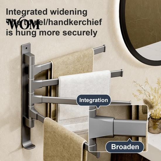 Anti Slip Towel Rail Swivel Rack, 180 Degree Rotating Design, Wall Mounted Space Drill Free Bar Aluminum Swing Holder, Anti-slip Organizer for Kitchen