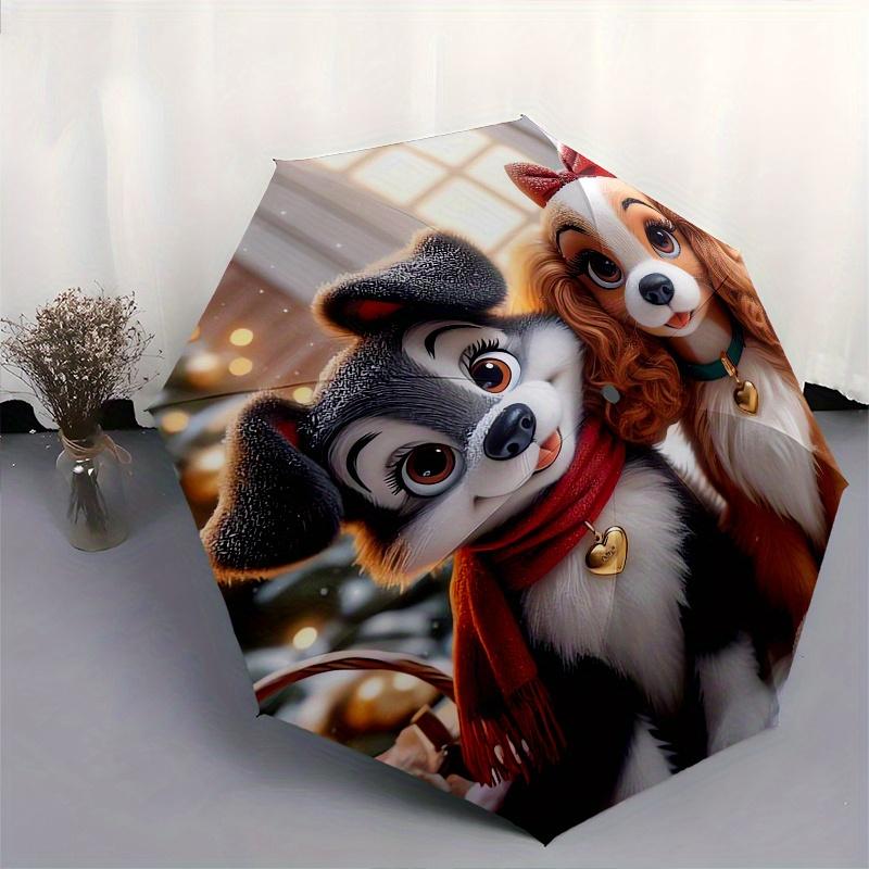Lady and the Tramp Fully automatic themed umbrella - 8 ribs durable iron frame, tri-fold compact design, perfect as a gift, travel umbrella,