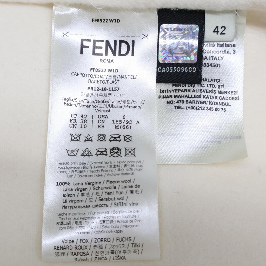 FENDI [Good condition/domestic regular] FF8522 W1D wool fox fur pocket coat 42 IvoryUsed