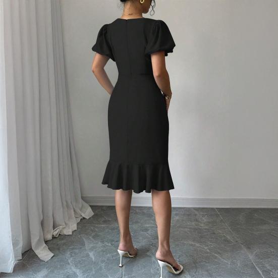 Женские облегающие платья с короткими пышными рукавами, платье миди с круглым вырезом и оборками, юбка «русалка», коктейльное платье для гостьи на свадьбу