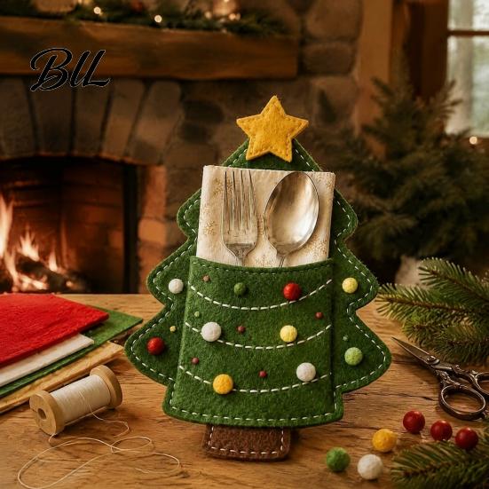 Table Setting Organizer Christmas Felt Cutlery Holder DIY Kit, Holiday Flatware Pouch Craft Snowman Party Decor Set, Handmade Utensil Sleeve