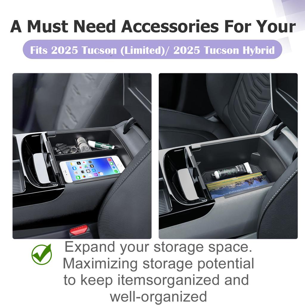 Center Console Organizer Lower Storage Box For 2025 Hyundai Tucson Limited  Armrest Storage Double Layers Interior Accessories