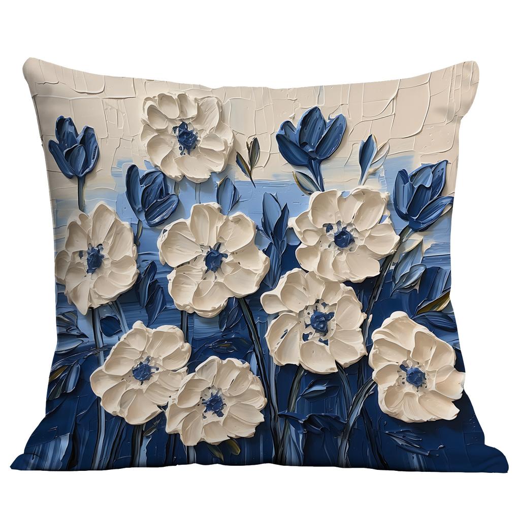 Новая наволочка с цветочным принтом, имитирующая трехмерный стиль масляной живописи, креативная цветочная, для дома, гостиной, диванной подушки